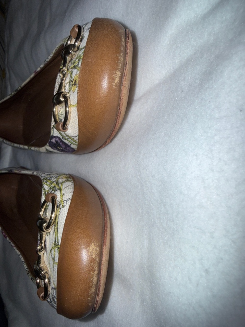 Gucci Brown Leather & Cream Floral Canvas Horsebit Ballet Flats - Picture 4 of 8